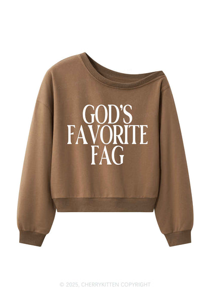 Gods Favorite Fag Pride Y2K Off Shoulder Sweatshirts Cherrykitten