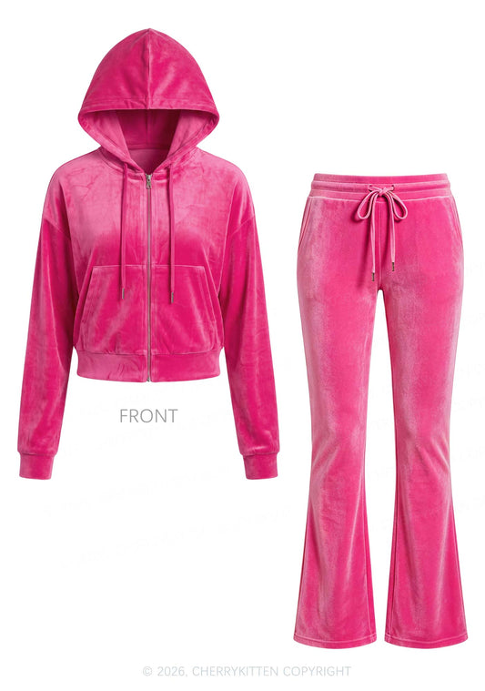Plain Y2K Velvet Tracksuit Set Cherrykitten