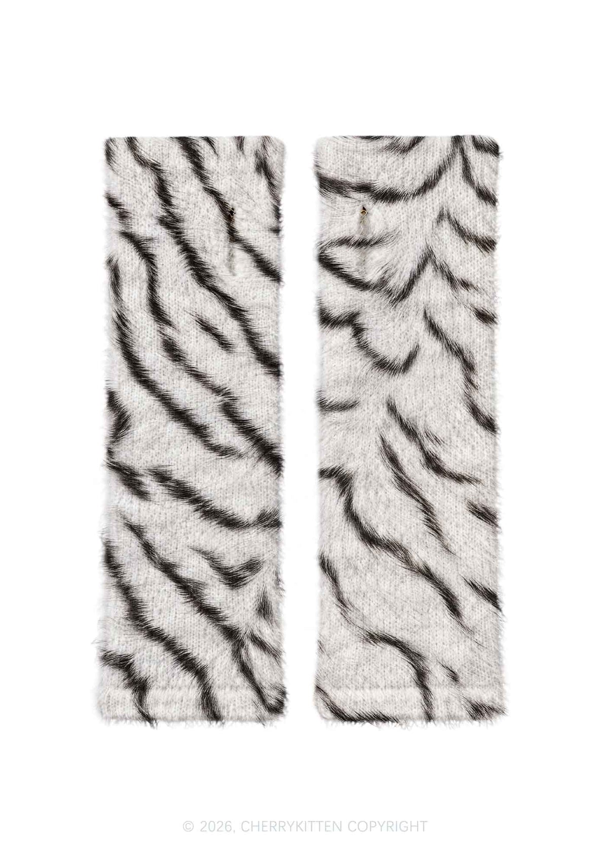 White Tiger Stripe Y2K Print Fuzzy Arm Warmers Cherrykitten