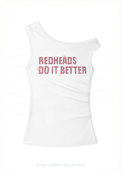 Rhinestone Redheads Do It Better St Patricks Y2K Off Shoulder Tank Top Cherrykitten