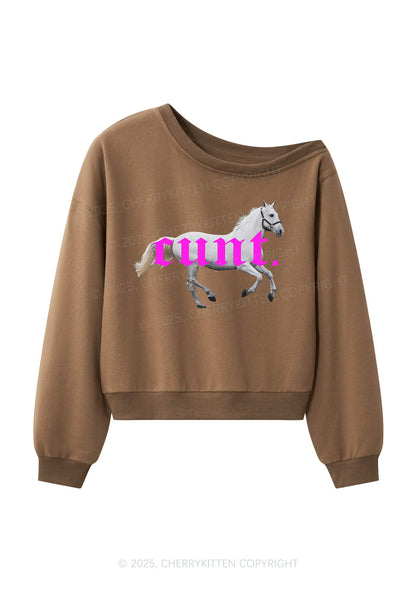 Pink Horse Y2K Off Shoulder Sweatshirts Cherrykitten