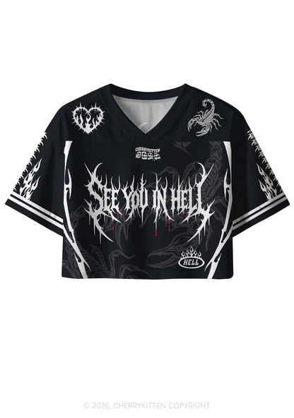 See You In Hell Y2K Crop Sport Jersey Shirts Cherrykitten