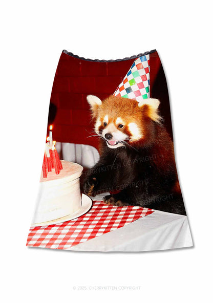 Birthday Cake Raccoon Y2K Print Midi Skirt Cherrykitten