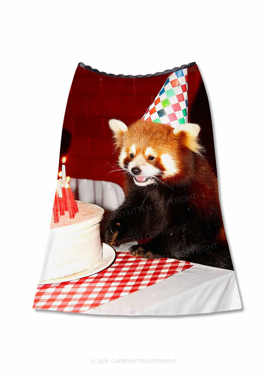 Birthday Cake Raccoon Y2K Print Midi Skirt Cherrykitten