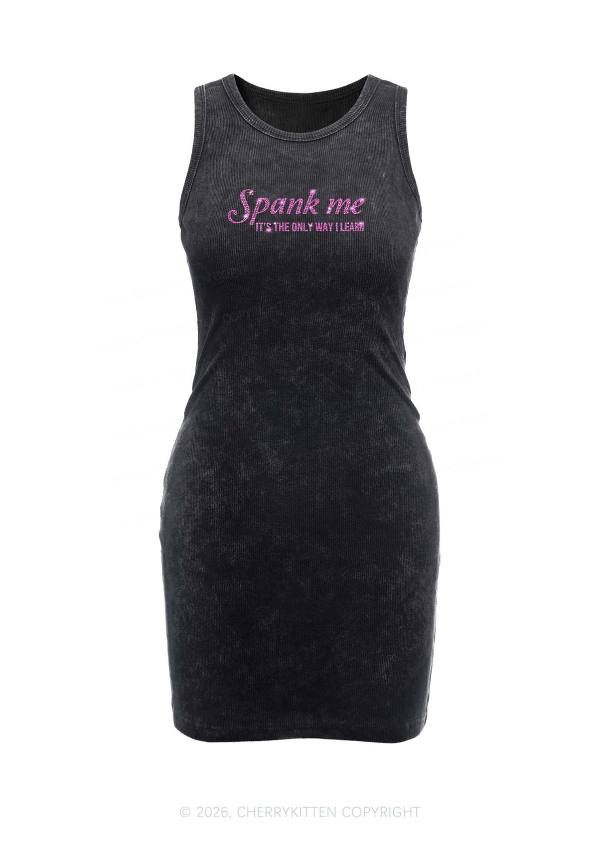 Rhinestone Spank Me Y2K Washed Tank Dress Cherrykitten