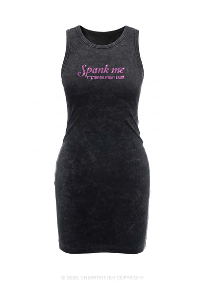 Rhinestone Spank Me Y2K Washed Tank Dress Cherrykitten