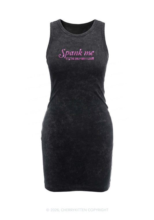 Rhinestone Spank Me Y2K Washed Tank Dress Cherrykitten