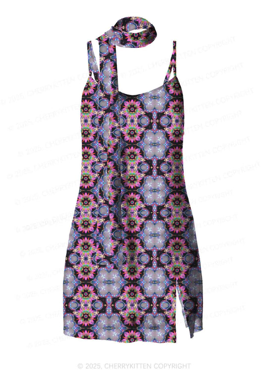 Rainbow Glow Y2K Mesh Slip Dress Cherrykitten