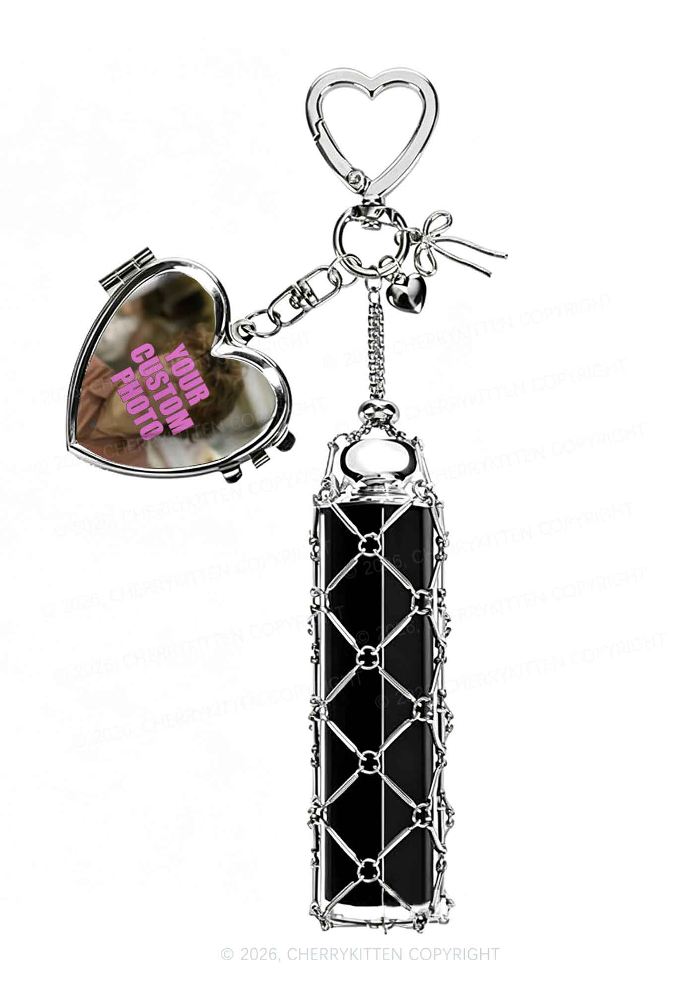 Custom Photo 1pc Y2K Metal Mesh Lipstick Holder Keychain With Mirror Cherrykitten
