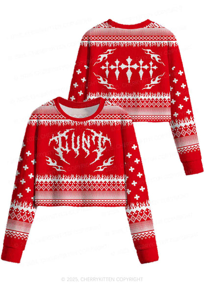 Punk Cxxt Y2K Christmas Crop Knit Sweatshirt Cherrykitten