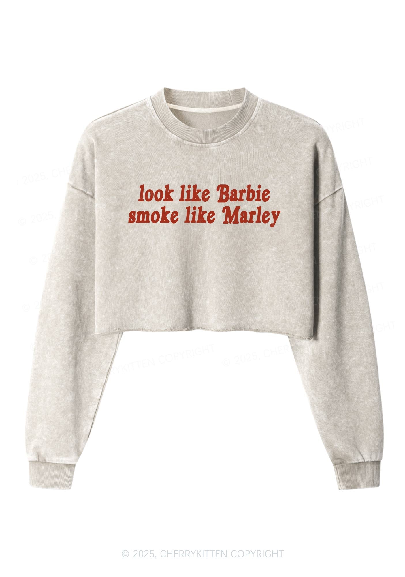 Smoke Like Marley Y2K Crop Washed Sweatshirts Cherrykitten