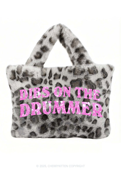 Glitter Dibs On The Drummer Y2K Plush Leopard Handbag Cherrykitten
