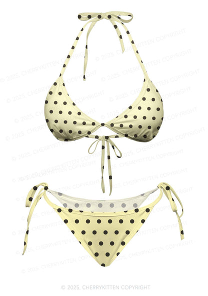 Yellow And Black Dots Y2K Print Bikini Set Cherrykitten