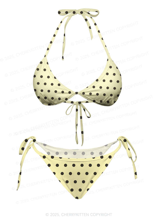 Yellow And Black Dots Y2K Print Bikini Set Cherrykitten