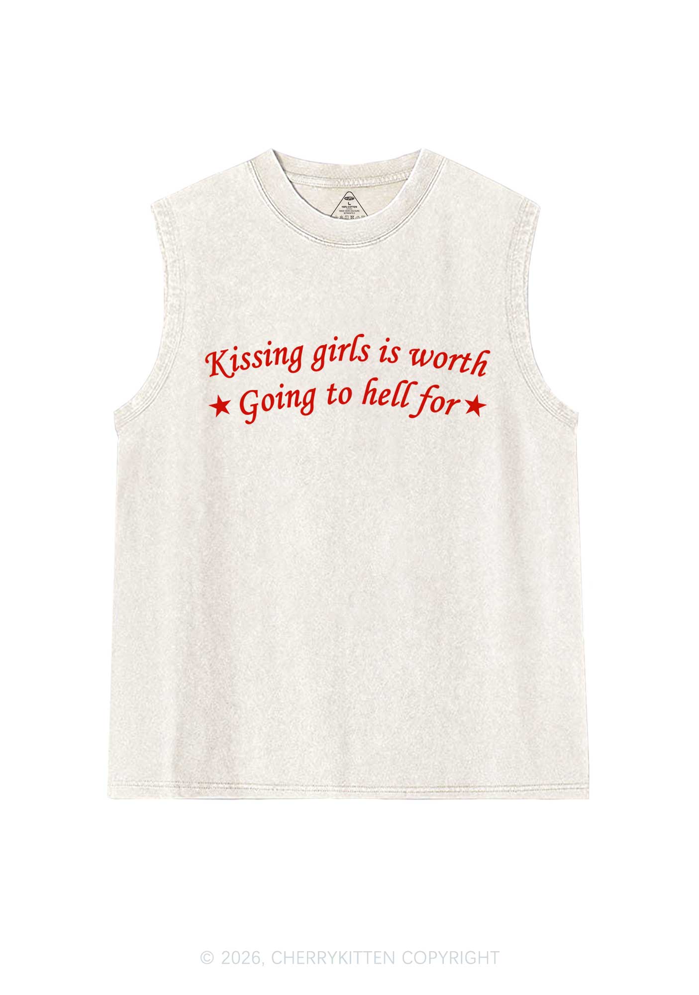 Kissing Girls Is Worth Pride Y2K Washed Muscle Tank Cherrykitten