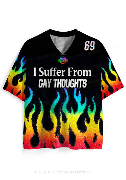 Gay Thoughts Rainbow Flame Pride Y2K Sport Jersey Shirts Cherrykitten