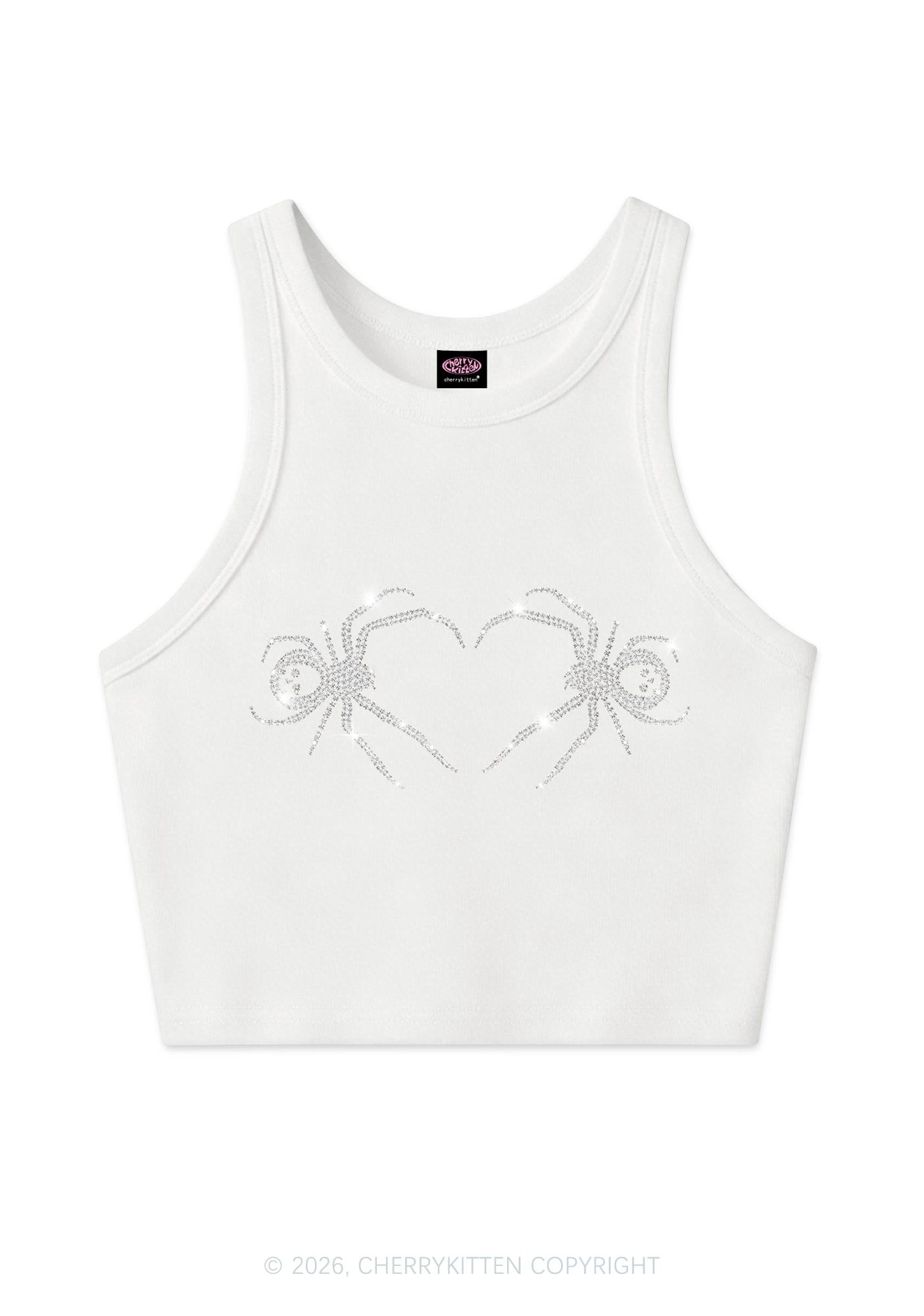 Rhinestone Skull Spider Y2K Crop Tank Top Cherrykitten