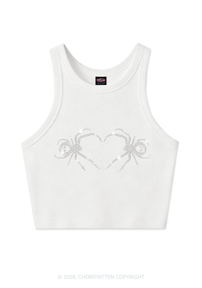 Rhinestone Skull Spider Y2K Crop Tank Top Cherrykitten