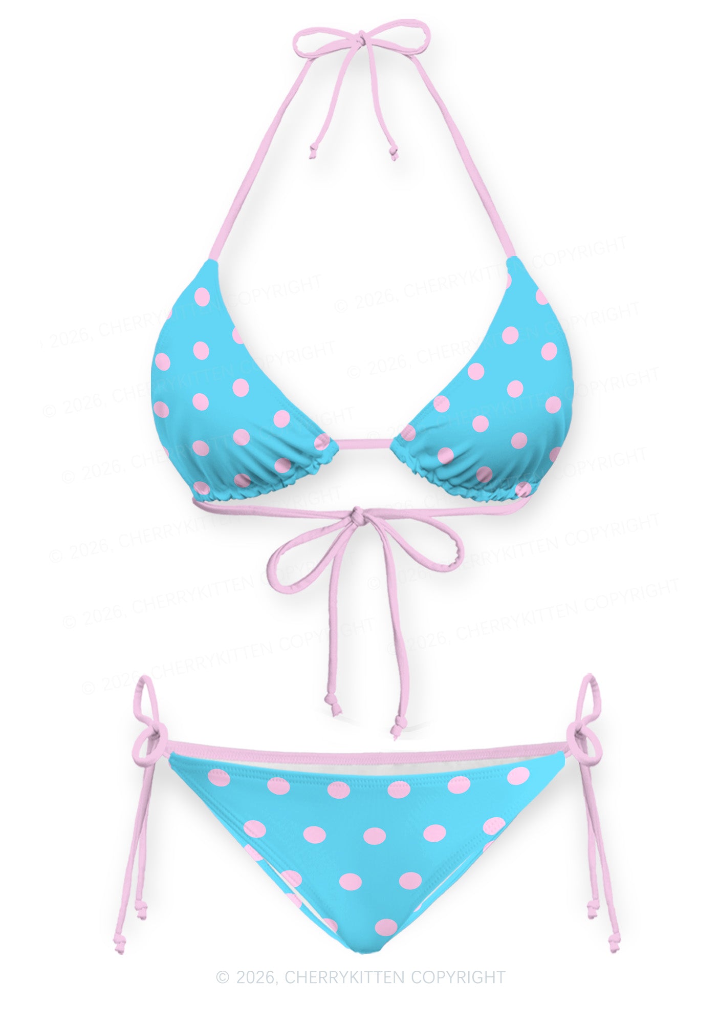 Blue And Pink Dots Y2K Print Bikini Set Cherrykitten