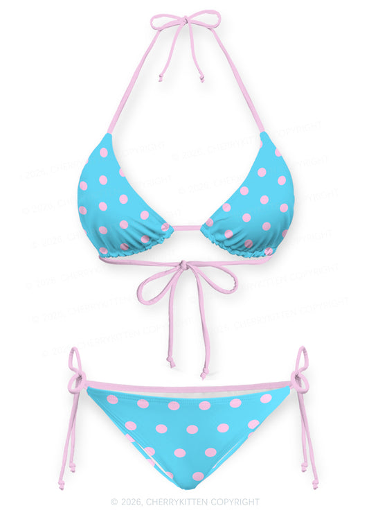 Blue And Pink Dots Y2K Print Bikini Set Cherrykitten