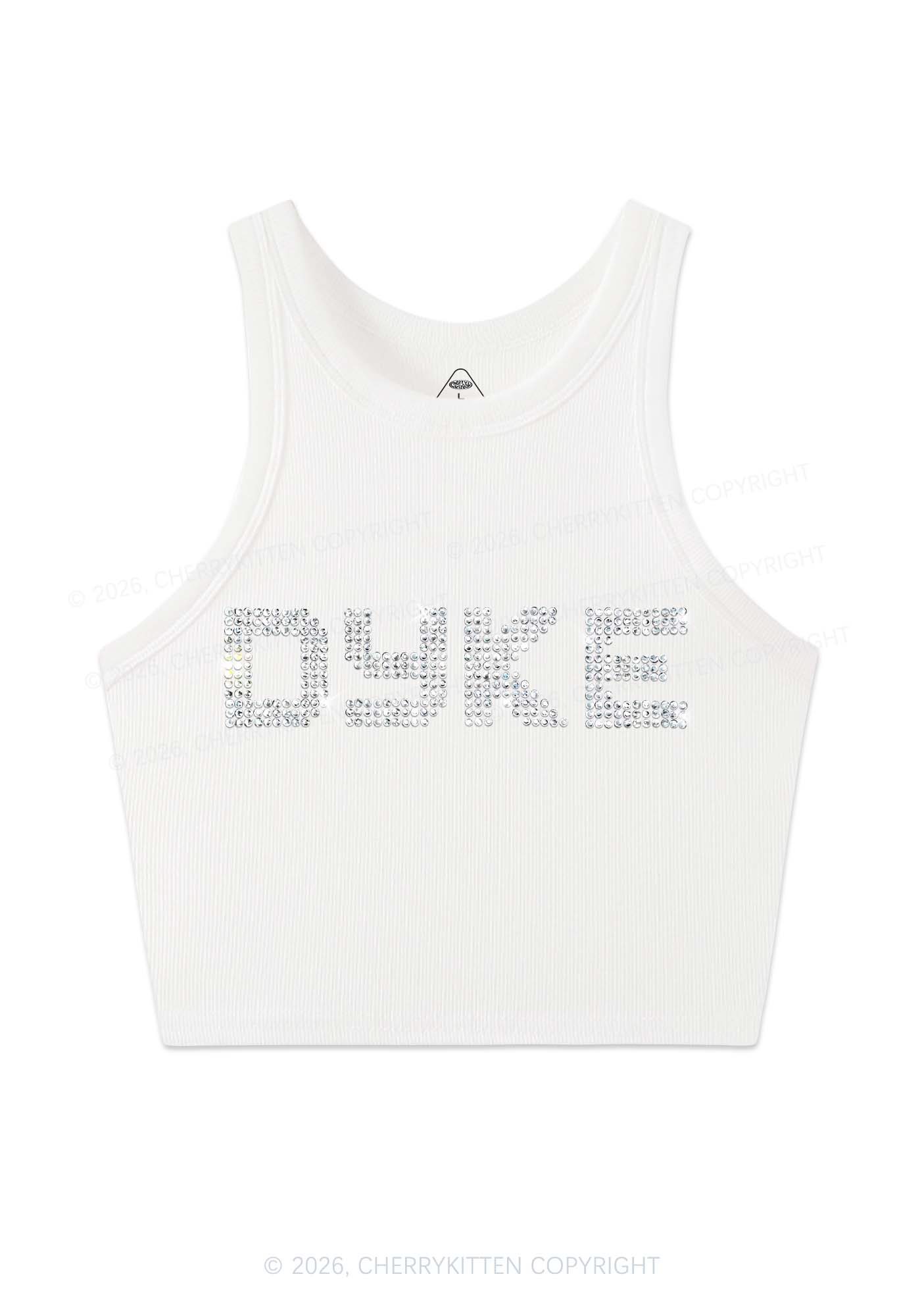 Rhinestone Dyke Pride Y2K Crop Tank Top Cherrykitten