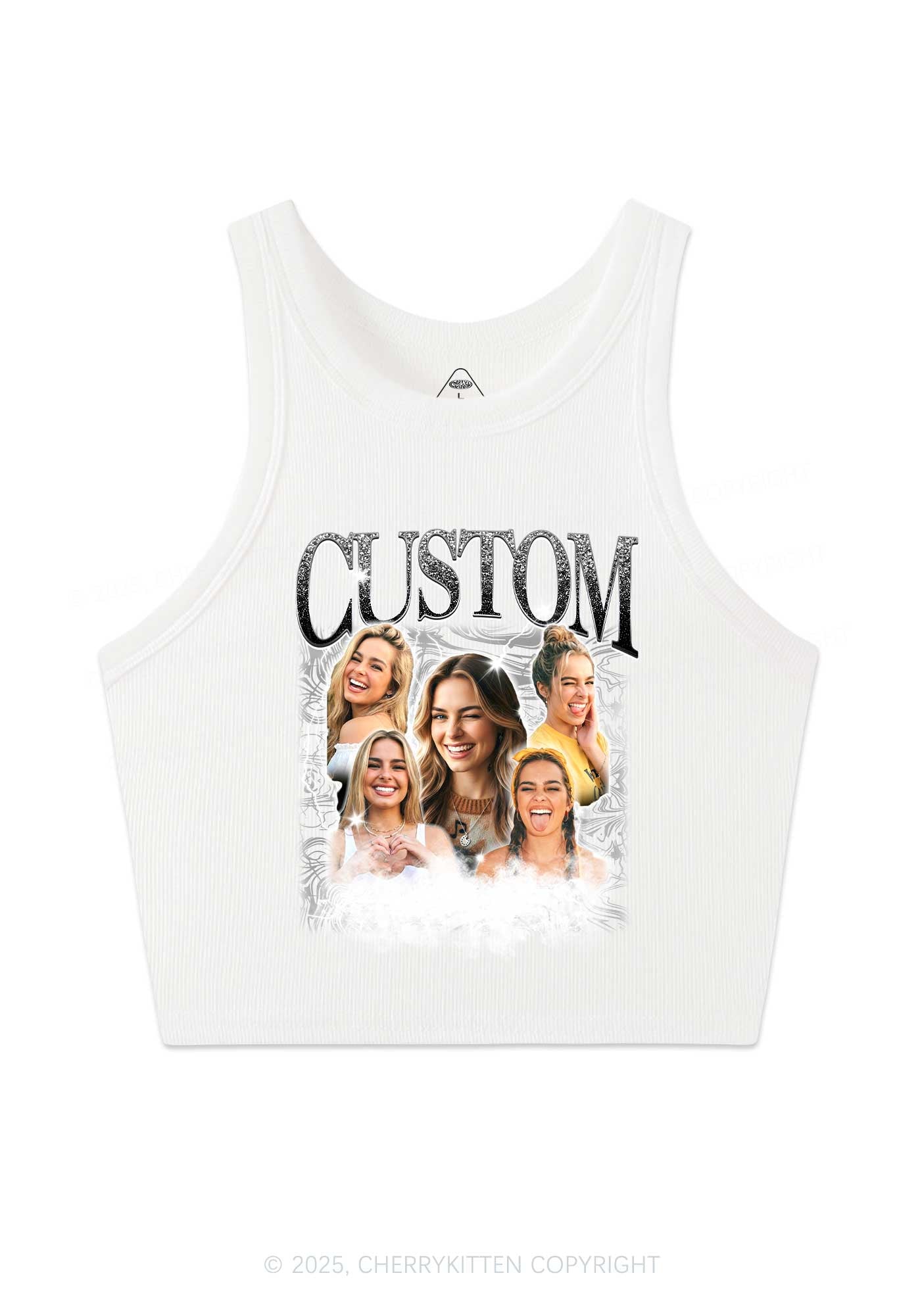 Custom Portrait Glitter Text Y2K Crop Tank Top Cherrykitten