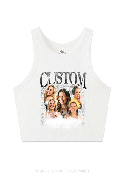 Custom Portrait Glitter Text Y2K Crop Tank Top Cherrykitten
