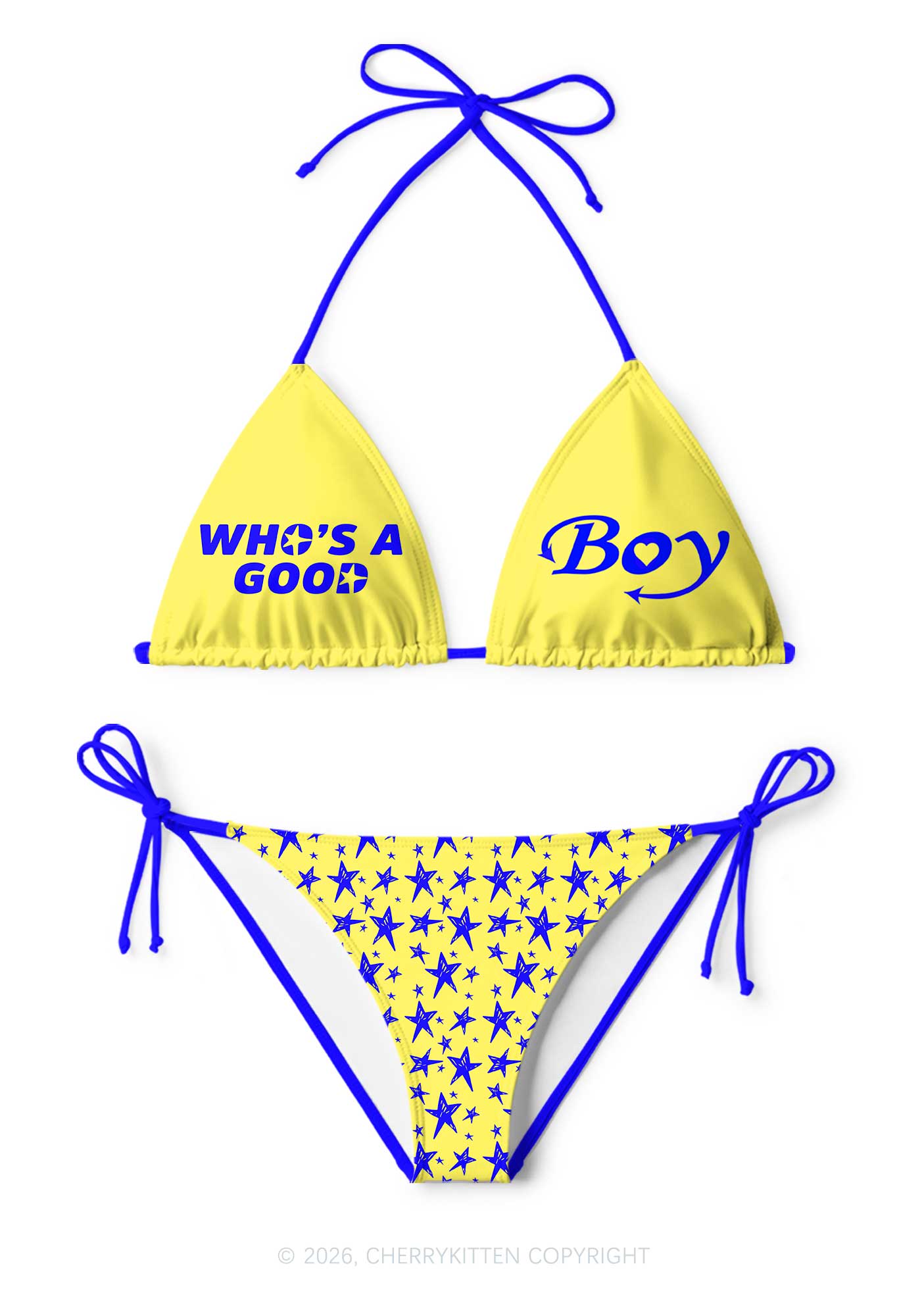 Whos A Good Boy Blue Stars Y2K Print Bikini Set Cherrykitten