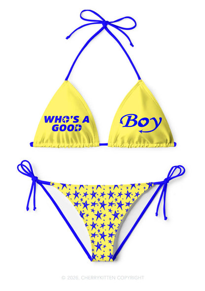 Whos A Good Boy Blue Stars Y2K Print Bikini Set Cherrykitten