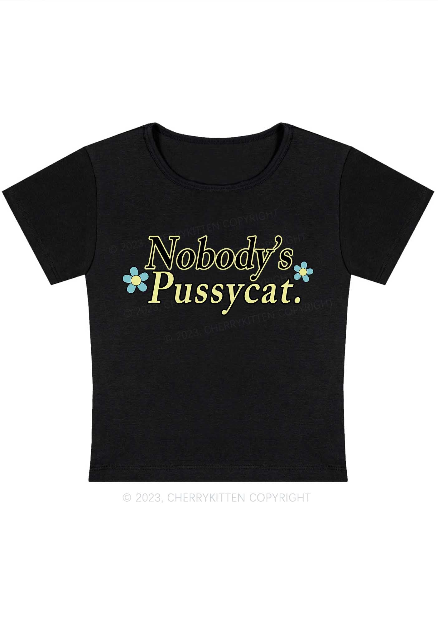 Curvy Nobody's Pussycat Flowers Baby Tee Cherrykitten