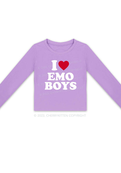 I Love Emo Boys Long Sleeve Crop Top Cherrykitten