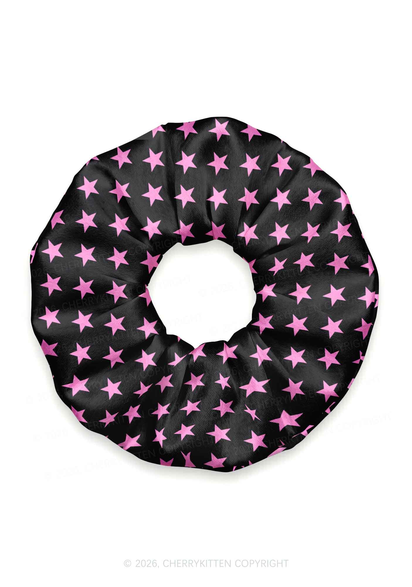 Pink Star On Black Y2K Hair Scrunchie Cherrykitten