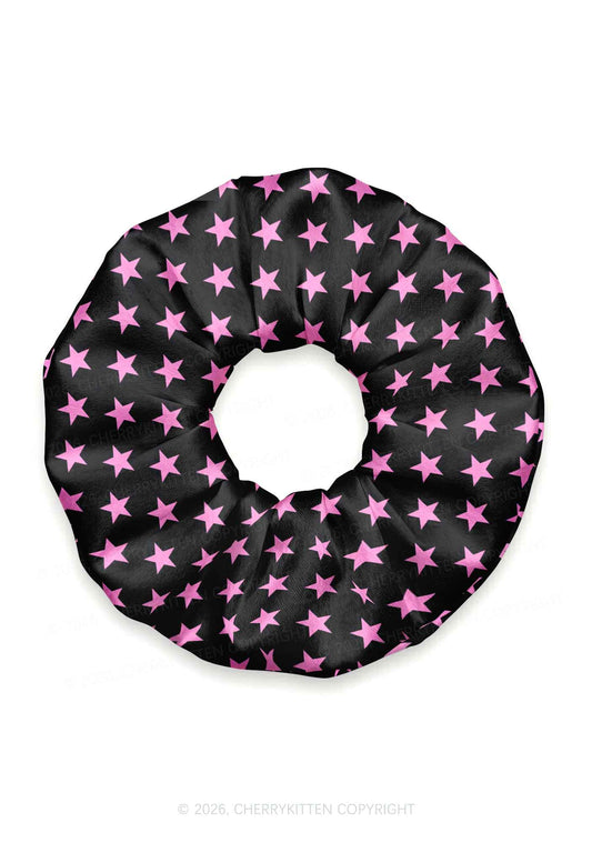Pink Star On Black Y2K Hair Scrunchie Cherrykitten