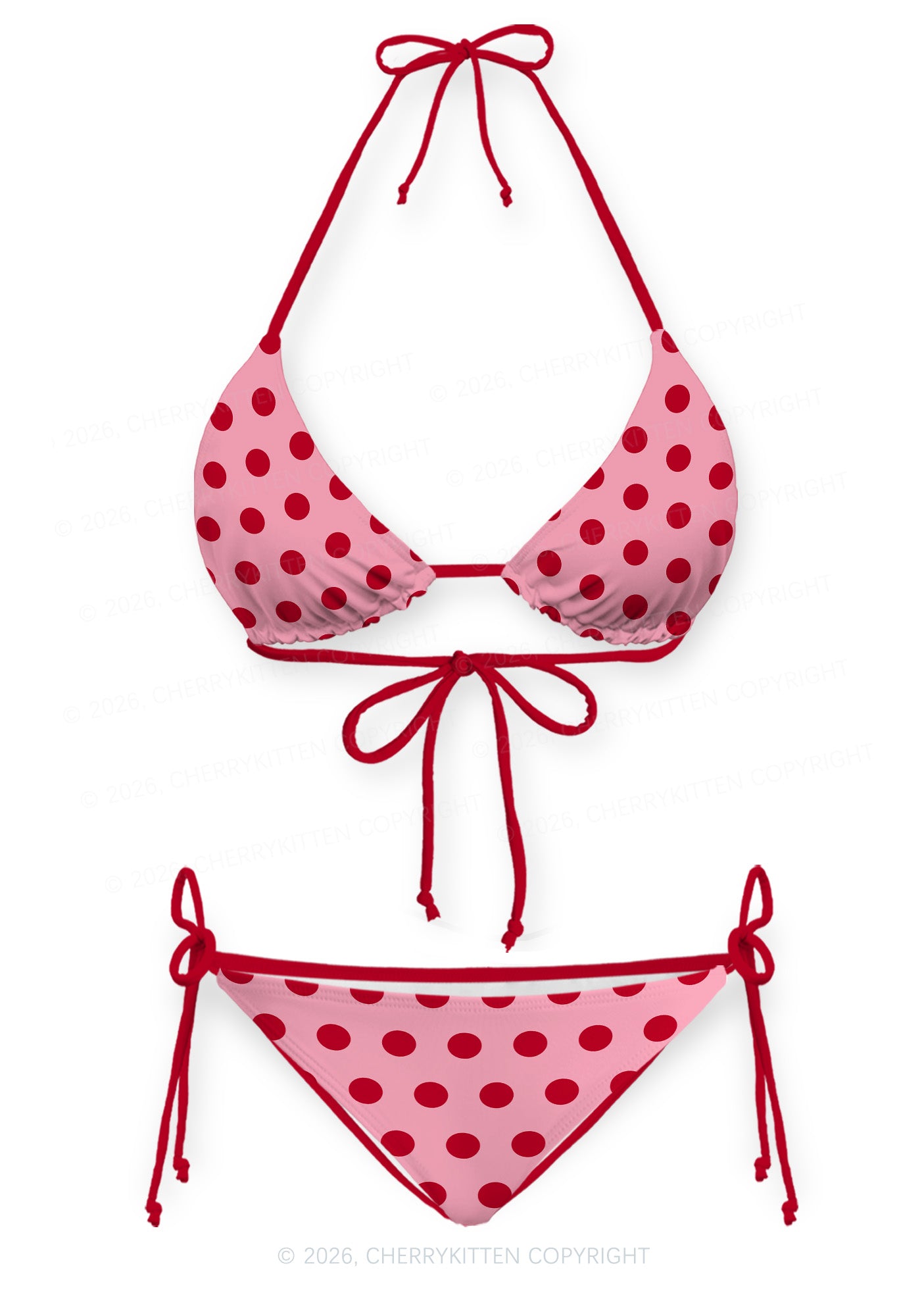 Red Dots On Pink Y2K Print Bikini Set Cherrykitten