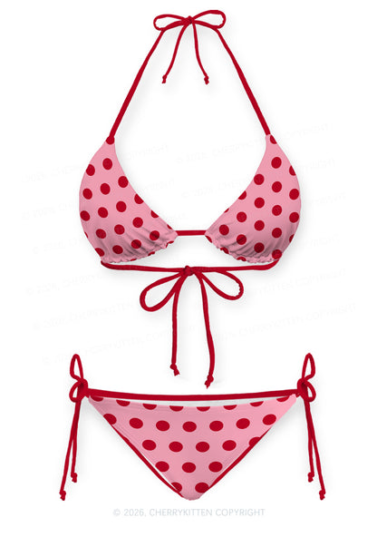 Red Dots On Pink Y2K Print Bikini Set Cherrykitten