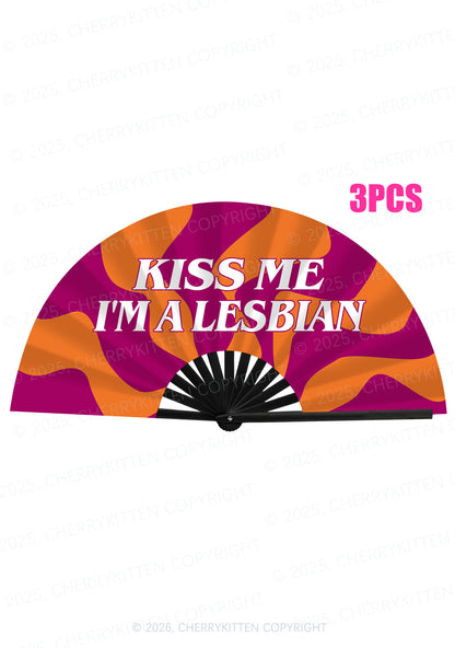 Kiss Me Im Lesbian Pride Y2K Rave Hand Fan Cherrykitten