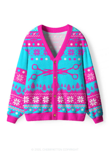 Blue Scissor Pride Y2K Christmas Cardigan Knit Sweatshirt Cherrykitten