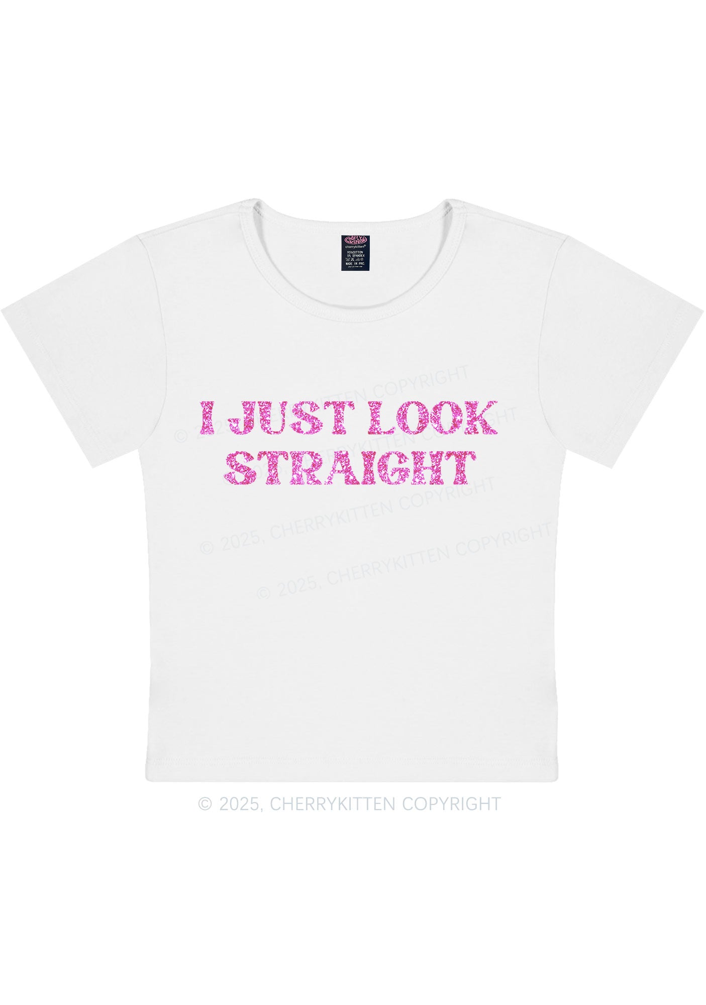Glitter I Just Look Straight Pride Y2K Baby Tee Cherrykitten