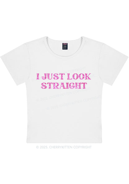 Glitter I Just Look Straight Pride Y2K Baby Tee Cherrykitten