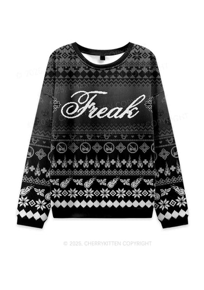 Black Freak Y2K Knit Sweatshirt Cherrykitten
