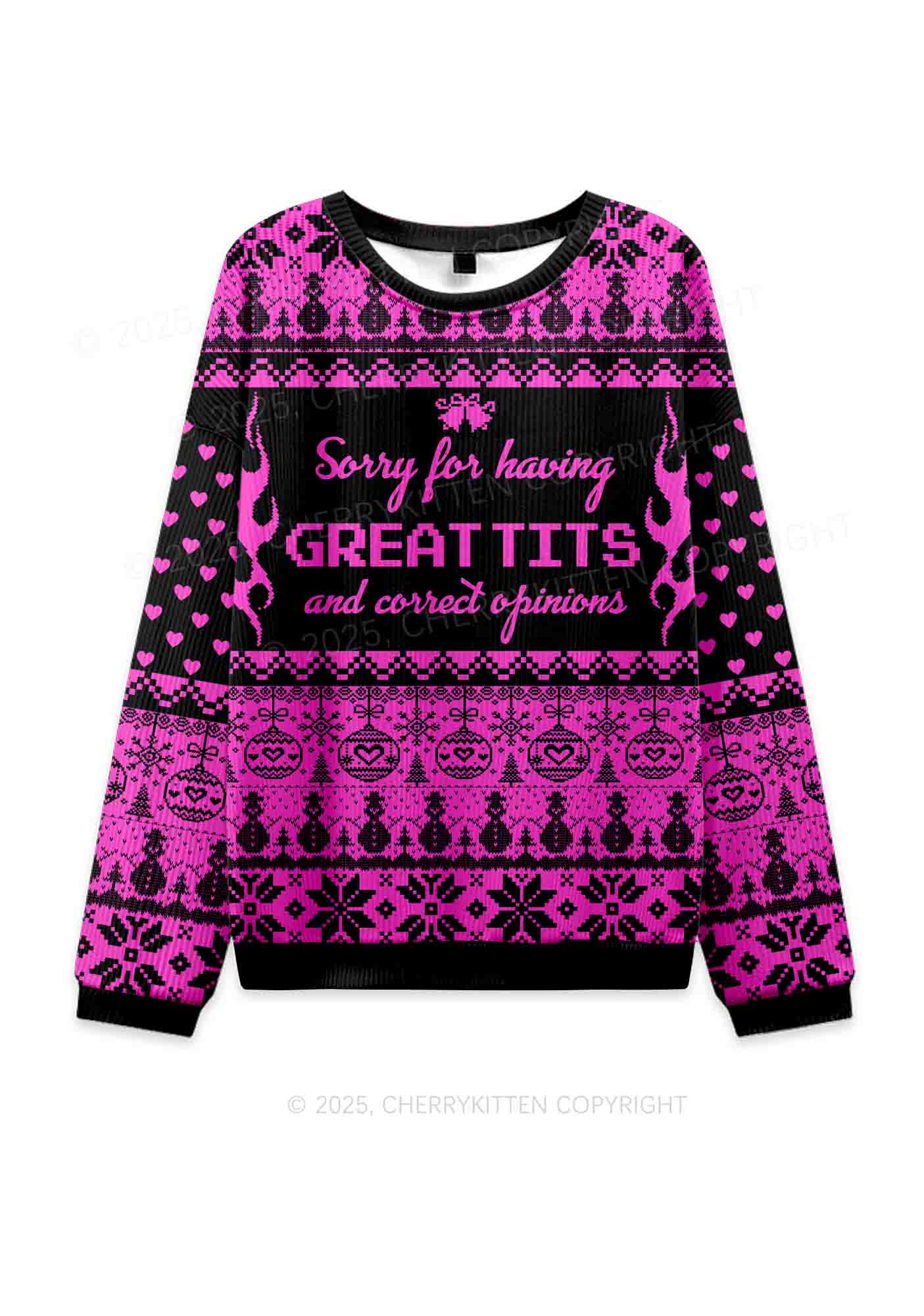 Sorry For Having Correct Opinions Y2K Christmas Knit Sweatshirt Cherrykitten