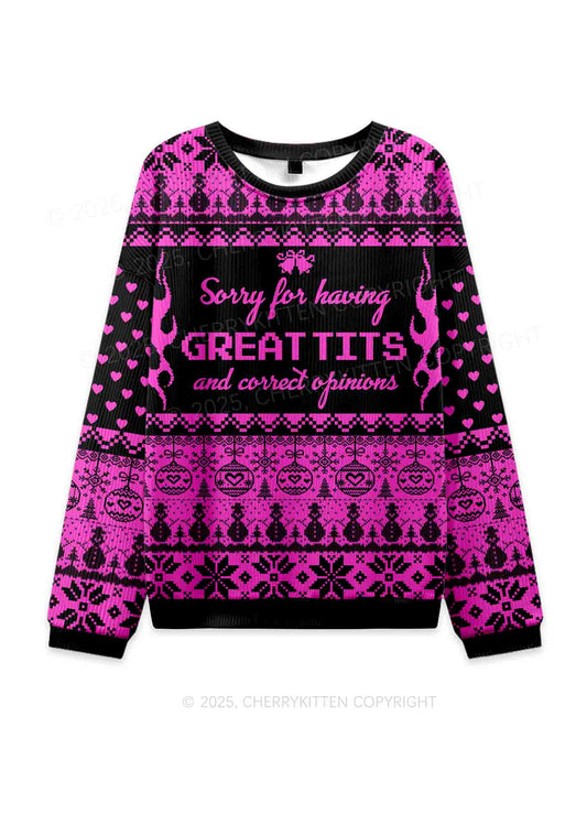 Sorry For Having Correct Opinions Y2K Christmas Knit Sweatshirt Cherrykitten