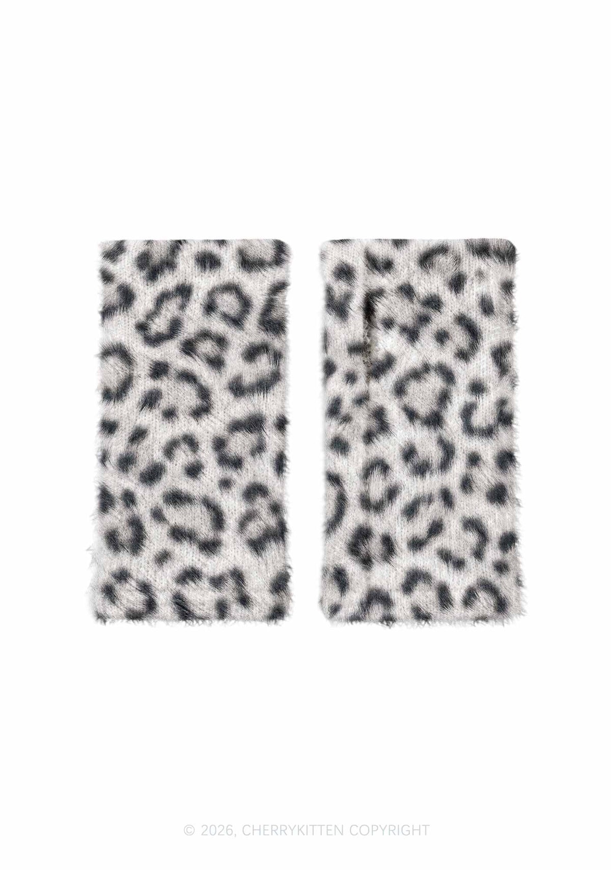 White Leopard Y2K Print Fuzzy Arm Warmers Cherrykitten