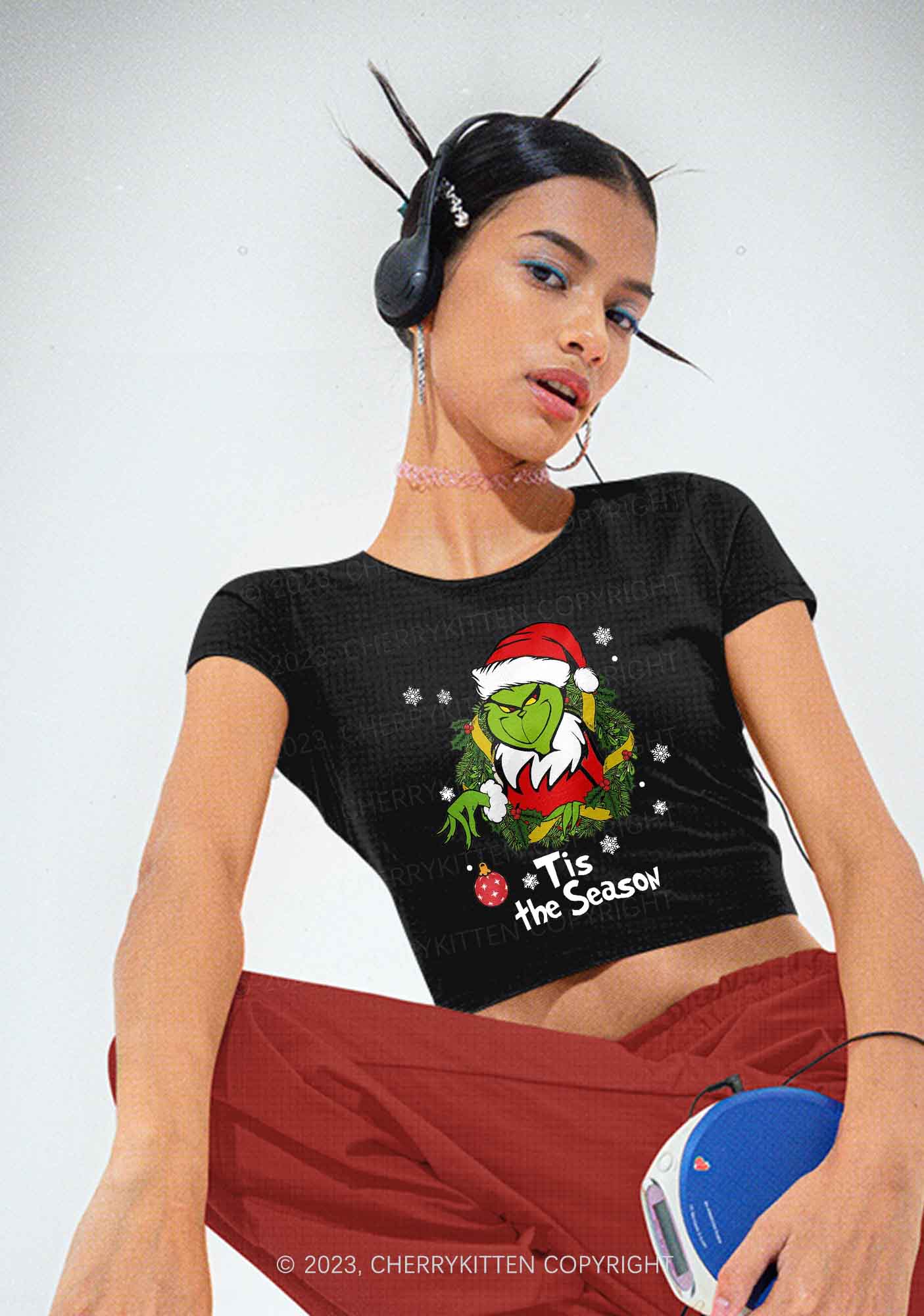 Christmas Tis the Season Two Sides Y2K Baby Tee Cherrykitten