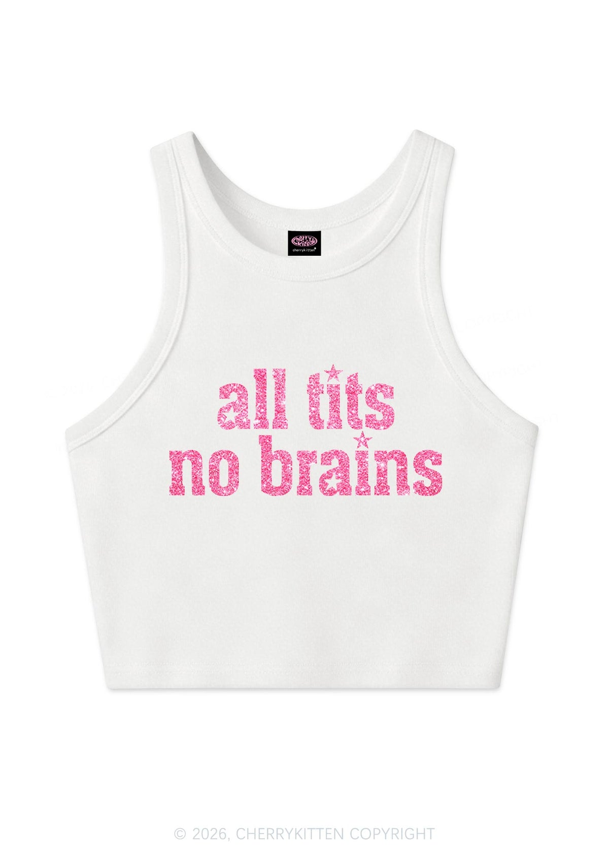 Glitter All Txts No Brains Y2K Crop Tank Top Cherrykitten