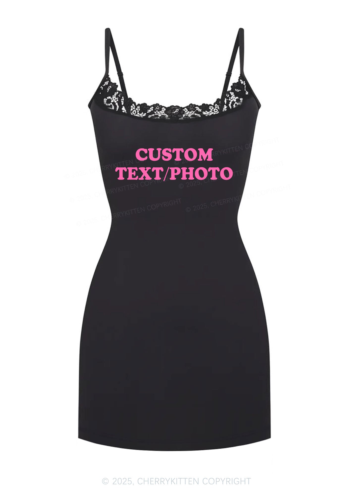Custom Personalized Text Y2K Lace Slip Dress Cherrykitten
