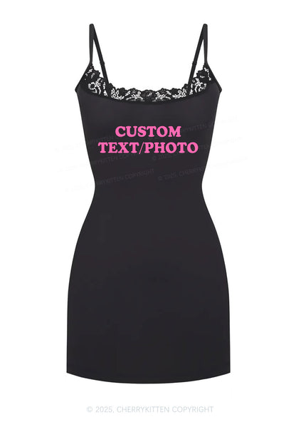 Custom Personalized Text Y2K Lace Slip Dress Cherrykitten