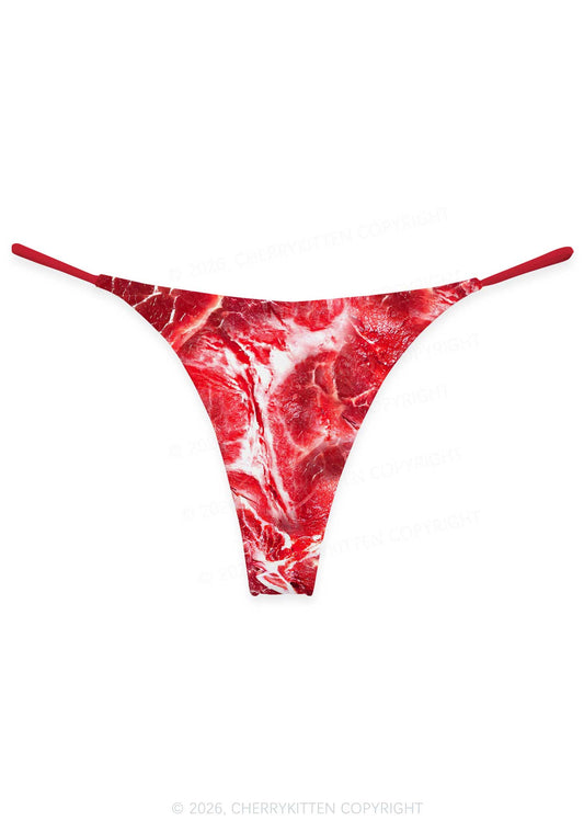 Beef Steak Texture Y2K Print Bikini String Thong Cherrykitten