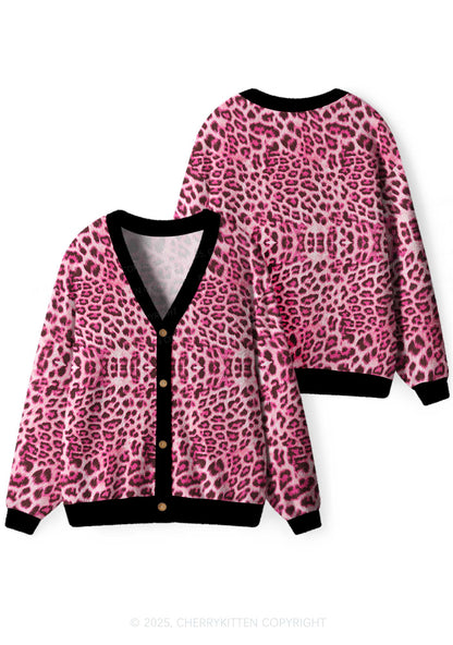 Pink Leopard Y2K Christmas Cardigan Knit Sweatshirt Cherrykitten