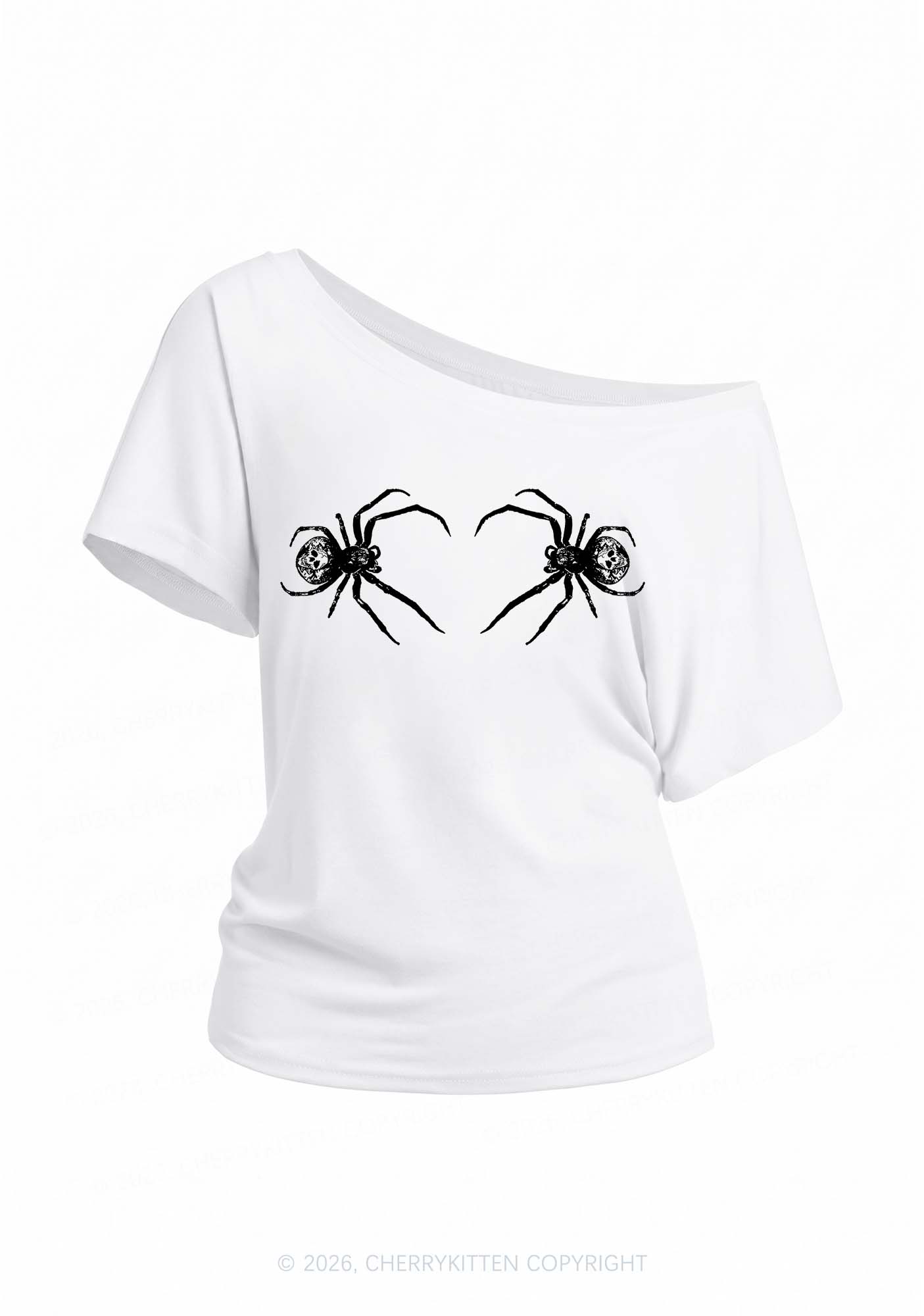 Skull Spider Y2K Off Shoulder Tee Cherrykitten